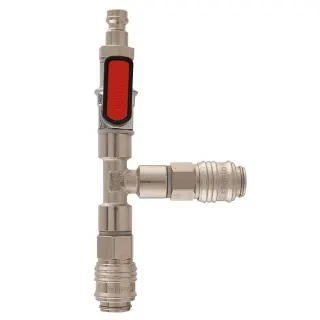 T-Verbinder 2 x Kupplung DN 5, 1 x Absperrventil, 1 x Stecknippel DN 5